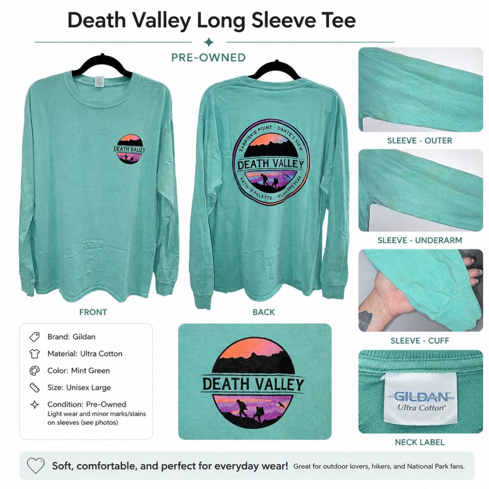 Death Valley Long Sleeve Graphic Tee Mint Green Gildan Ultra Cotton